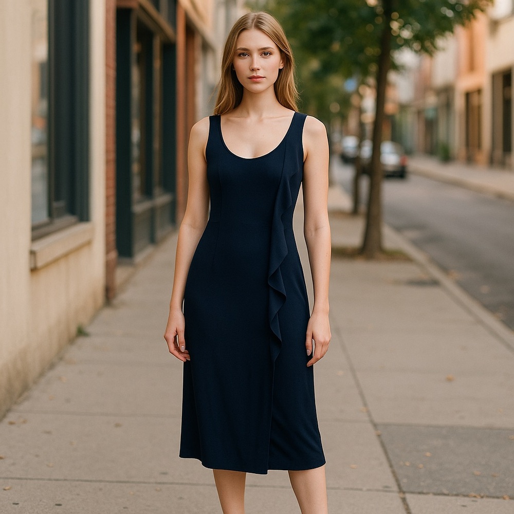 NWT CALVIN KLEIN FRONT RUFFLE TWIST SHOULDER DETAIL SOFT MAXI DRESS